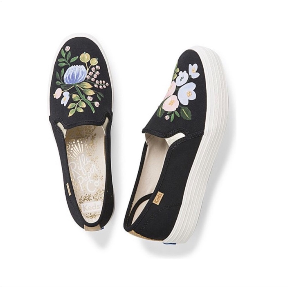 Keds X Rifle Paper Co. Embellished Botanical Triple Decker Platform Slip ons
